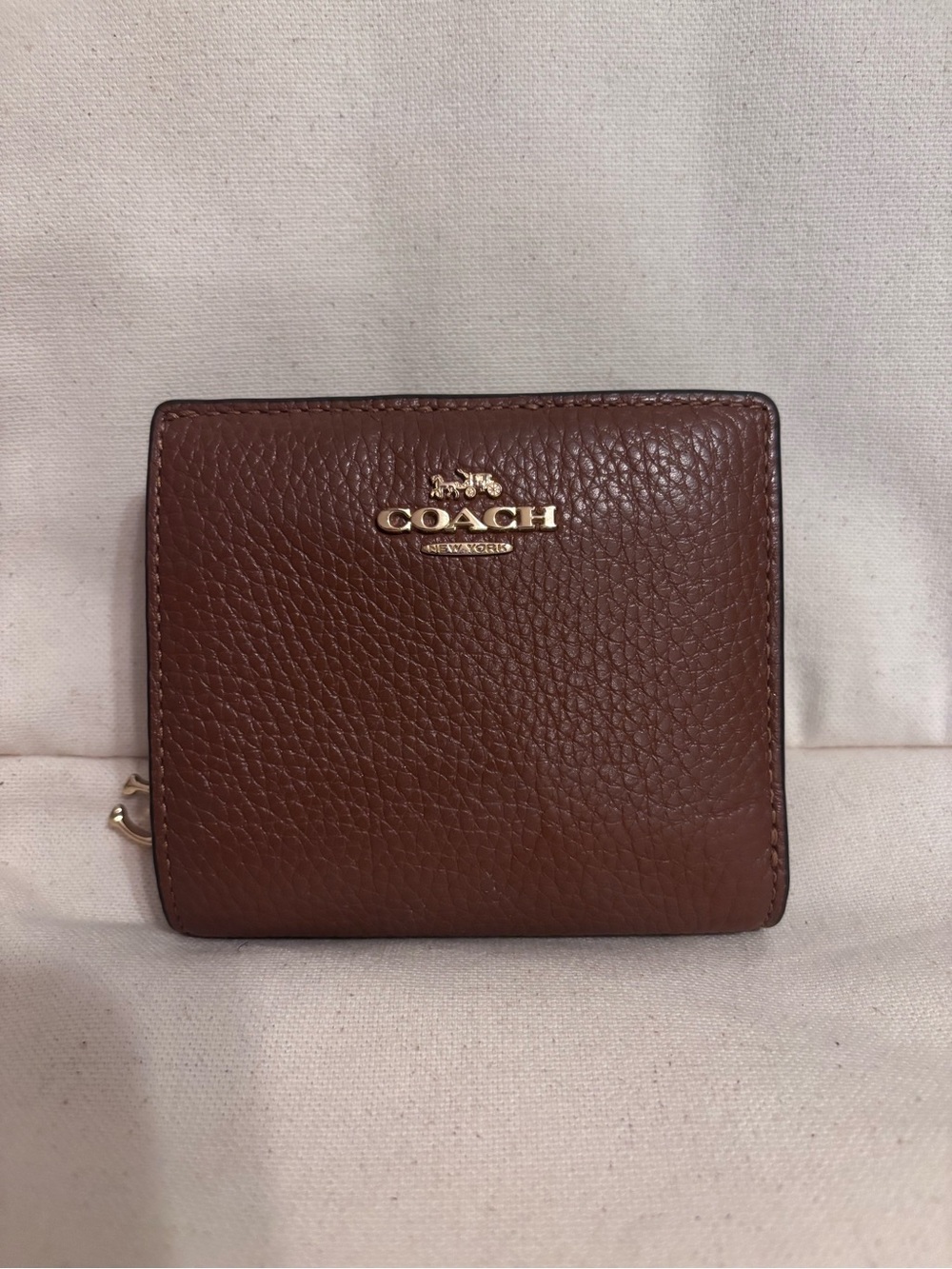 Coach Brown Leather Compact Wallet with Gold Logo
